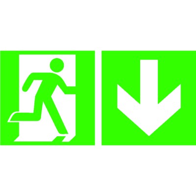 Rettungszeichen E002 "Rettungsweg" Zusatzzeichen E005 rechts Folie 400x200mm von Safetymarking