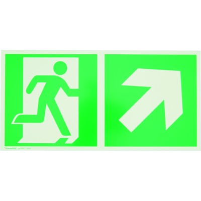 Rettungszeichen E002 "Rettungsweg" Zusatzzeichen E006 oben Alu nachl. 300x150mm von Safetymarking