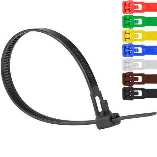 Safetytex Kabelbinder 7,6mm UV-beständig Polyamid 6.6 wiederlösbar wiederverwendbar wiederverschließbar 100 Stück (Schwarz,540mm) von Safetytex