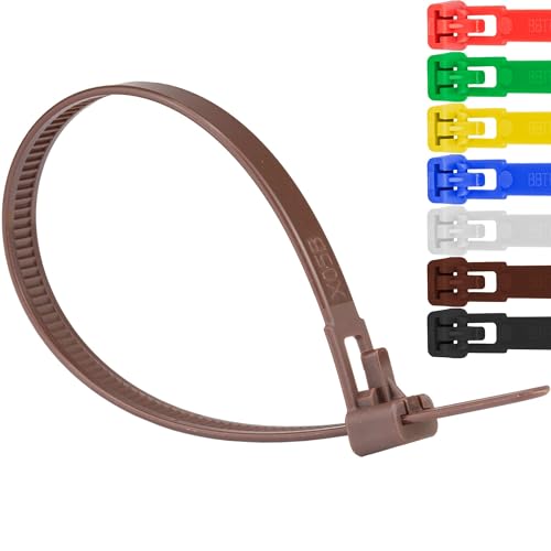 Safetytex Kabelbinder 7,6mm UV-beständig Polyamid 6.6 wiederlösbar wiederverwendbar wiederverschließbar 100 Stück (Braun,200mm) von Safetytex