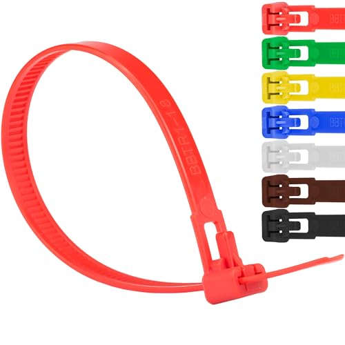 Safetytex Kabelbinder 7,6mm UV-beständig Polyamid 6.6 wiederlösbar wiederverwendbar wiederverschließbar 100 Stück (Rot,200mm) von Safetytex
