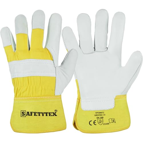 Safetytex Rindvollleder Arbeitshandschuhe - Robuste Lederhandschuhe für Bau- und Gartenarbeit - Doppelt genähte Nähte - EN388 (Gr. 10, 12 Paar) von Safetytex