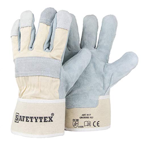 Safetytex Leder Arbeitshandschuhe - Rindspaltleder Handschuhe - Profi Rindspalt Handschuhe mit Canvas Stulpe - Verstärkte Fingerkuppen & Knöchelschutz - Größe 10,5 - Menge wählbar (60 Paar) von Safetytex