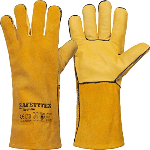 Safetytex Schweißerhandschuhe RECHLIN - Hitzebeständige Arbeitshandschuhe aus Rindleder - Größe 10 - Gelb (3 Paar) von Safetytex
