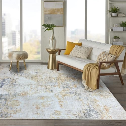 Safunion Teppich Moderne abstrakte Teppiche für Wohnzimmer Schlafzimmer Esszimmer rutschfeste weiche Teppich-Bodenmatte (Abstraktes Grau/Beige/Gold/Mehrfarbig, 160 x 200 cm) von Safunion