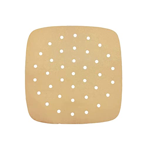 100 Stück Airfryer Backpapier, 15cm Antihaft Wasserdichte Ölfest Quadratische Papierliner für Dampfer, Luftfritteuse, Ofen, Mikrowellenofen (Braun Perforiert) von SagaSave