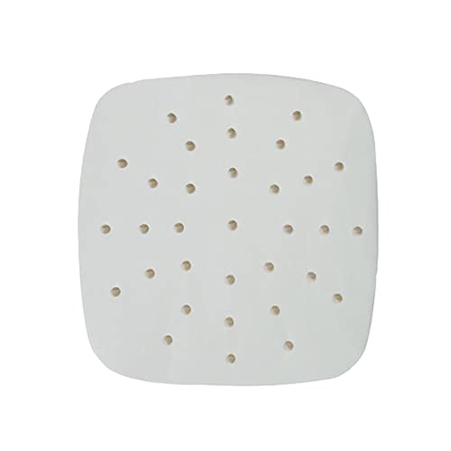 100 Stück Airfryer Backpapier, 24cm Antihaft Wasserdichte Ölfest Quadratische Papierliner für Dampfer, Luftfritteuse, Ofen, Mikrowellenofen (Weiß Perforiert) von SagaSave