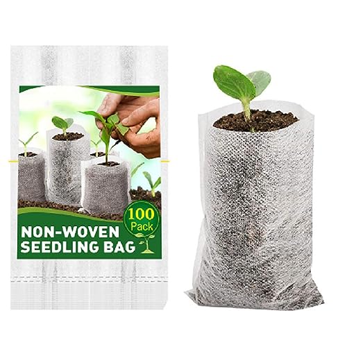 SagaSave 100 Stück Pflanzbeutel Pflanzen-Wachstumstasche, Biologisch Abbaubar Vlies-Kinderzimmertaschen Pflanzsack aus Vliesstoff für Tomaten, Blumen (6 x 18 cm) von SagaSave