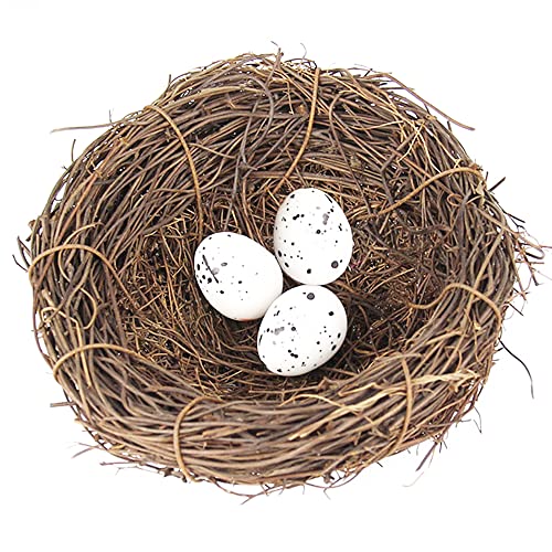 SagaSave Rattan Vogelnest Künstliche Vogel Nest mit Eier Dekorative für Weihnachten, Ostern, Partydekoration von SagaSave