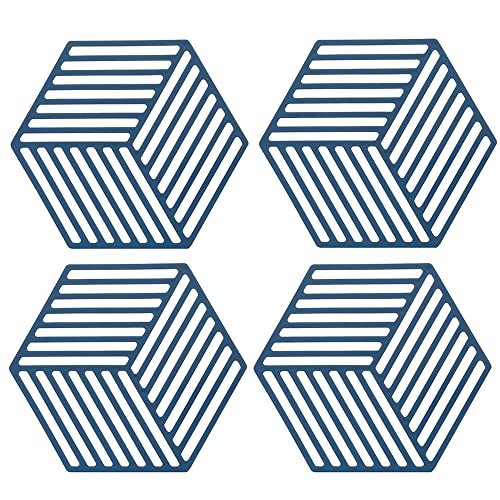 SagaSave Silikon Tischmatte, 4 Stück rutschfeste Untersetzer Topflappen Untersetzer Tassenunterlage für Küchentisch, Unterlage für Heiße Pads, Löffelablage, Kochen und Essen(Blau Diamant) von SagaSave