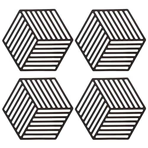 SagaSave Silikon Tischmatte, 4 Stück rutschfeste Untersetzer Topflappen Untersetzer Tassenunterlage für Küchentisch, Unterlage für Heiße Pads, Löffelablage, Kochen und Essen(Schwarz Diamant) von SagaSave