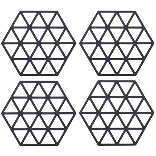 SagaSave Silikon Tischmatte, 4 Stück rutschfeste Untersetzer Topflappen Untersetzer Tassenunterlage für Küchentisch, Unterlage für Heiße Pads, Löffelablage, Kochen und Essen(Schwarz Dreieck) von SagaSave