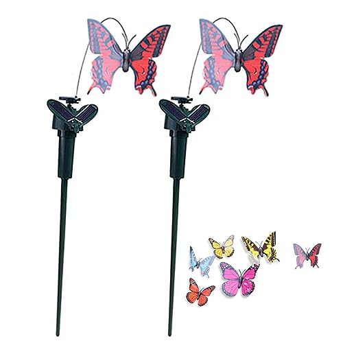 Schmetterling, 2 Stück Schmetterlings-Garten, solarbetrieben, flatternde Schmetterlinge für Garten, Hof, Pflanzen, Blumen, Terrasse, Landschaft, Dekoration (zufällige Farbe) von SagaSave