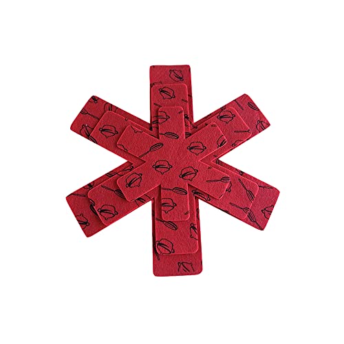 Topf- und Pfannenschutz, Set von 12 und 3 unterschiedliche Größe, Rot Drucken Topfteiler Pads/Stapelpfannenschutz/Pfannentrenner Pads zum Schutz und Trennen von Töpfen und Pfannen von SagaSave
