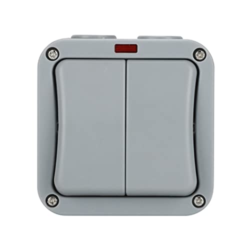 Wetterfester Schalter Lichtschalter IP65 Outdoor Doppelschalter Staubdichter Schalter Outdoor Grau Staub Steckdosen Box für Outdoor Garten Badezimmer Werkstatt Balkon-2 Gang von SagaSave