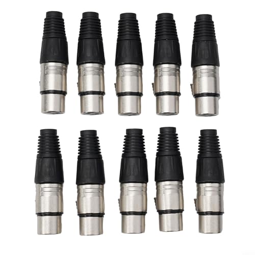 10 Stück DMX XLR 3-polige Buchsenstecker für Mikrofonschlangen-Kabel mit Messingkontakt für Geräuschabschirmung und zuverlässige Signalübertragung (Silber) von SageFurned
