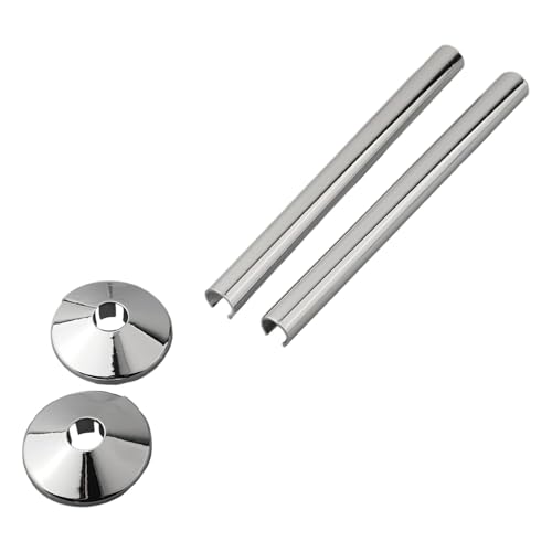 2 Stück Heizkörperrohrabdeckungen und 2 Stück Rohrmanschetten, Heizkörperrohrabdeckungen, 15 mm x 200 mm, Heizkörperrohr-Abdeckung, dekorative Ringabdeckung (Chrom) von SageFurned