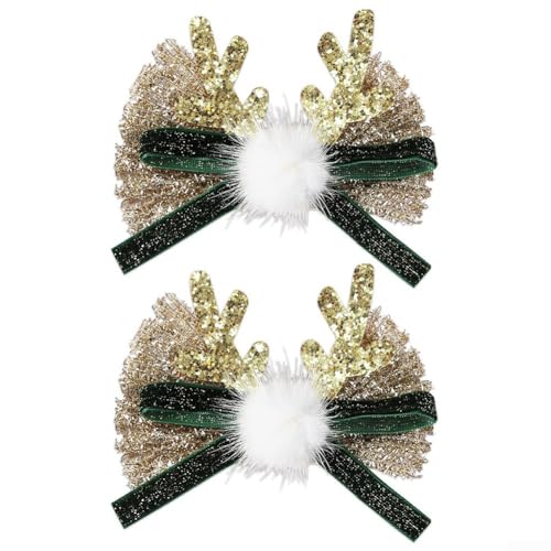 2 x Weihnachts-Haarnadeln mit Hirschgeweih, glänzende Schleife, Haar-Accessoires, schafft ein charmantes Accessoire, das die fröhliche Atmosphäre von Weihnachten einfängt (grün - 2 Stück) von SageFurned