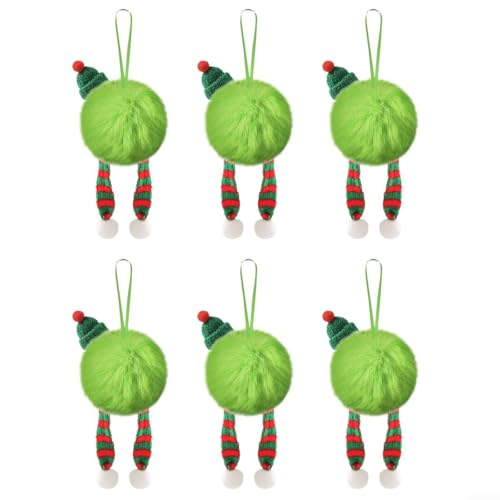 6 Stück limettengrüne pelzige Weihnachtskugel-Ornamente für Weihnachtsbaum, grüne Weihnachtsdekoration, weiche künstliche Kugel-Ornamente für Zuhause, Partyzubehör, Kamin, Kaminsims, Wanddekoration (E von SageFurned