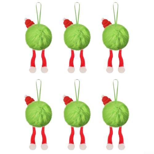 6 Stück limettengrüne pelzige Weihnachtskugel-Ornamente für Weihnachtsbaum, grüne Weihnachtsdekoration, weiche künstliche Kugel-Ornamente für Zuhause, Partyzubehör, Kamin, Kaminsims, Wanddekoration (C von SageFurned