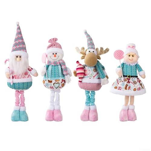 Charmante Stretch-Schneemann-Figur, Ornamente für Urlaub, Zuhause, Büro, festliche Weihnachtsdekoration, weicher Stoff, Fensterbank, Schreibtisch, Bücherregal, Display (4 Stück) von SageFurned