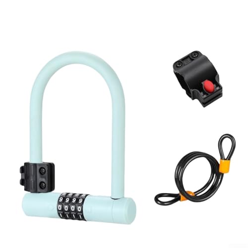 Robustes Fahrrad-U-Schloss mit 4-stelligem Zahlencode, Diebstahlschutz, Sicherheits-Fahrradschloss, Stahlkabel, wasserdicht (blau) von SageFurned
