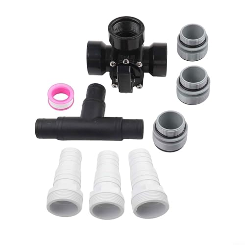 SageFurned 3,8 cm (1,5 Zoll) 3-Wege-Pool-Umstellventil-Set für oberirdische Pumpen, ABS-Gummi-Konstruktion mit Schlauchadaptern und O-Ringen (schwarz) von SageFurned