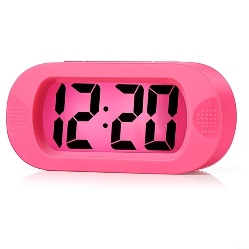 SageFurned Digitaler LCD-Reisewecker mit Schlummerfunktion, großes Display, Silikonabdeckung für Kinder und Erwachsene, Schlafzimmer, Schreibtisch, Büro (Rosa) von SageFurned
