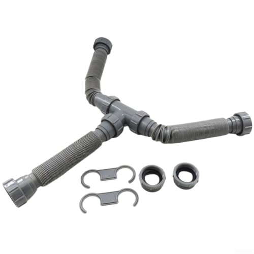 SageFurned Flexibles Doppelspülen-Ablauf-Set P Trap 1-1/2 & 1-1/4 Zoll verstellbare Rohre 20-80 cm Verlängerung mit Adaptern Anschlüssen feste Schnallen für Küche Badezimmer Sanitärinstallation von SageFurned