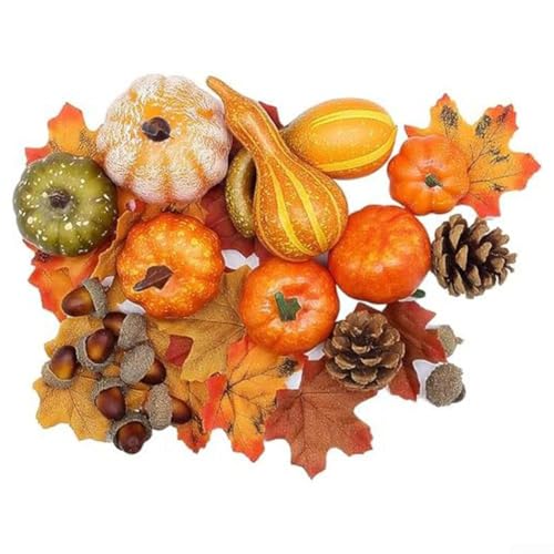 SageFurned Herbsternte-Dekorationsset, 50 Stück Mini-Kürbisse, Herbstblätter, Tannenzapfen für Thanksgiving, Halloween, Weihnachten, Zuhause, Büro, Party, Tischdekoration von SageFurned
