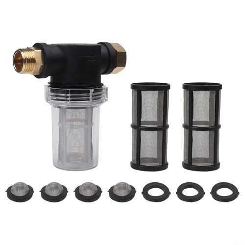 SageFurned Hochdruckreiniger Vorne Wassereinlassfilter 3/4 Zoll Metall ABS Messing Anschluss mit 3 Filterspitzen für Gartenschlauch Wasserhahn von SageFurned