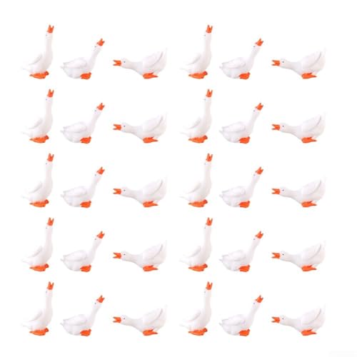 SageFurned Miniatur-Figuren Ente aus Kunstharz, 30 Stück, für Garten und Wohnkultur, weiße Ornamente in drei bezaubernden Posen, wetterfeste Statuen für den Innen- und Außenbereich in von SageFurned