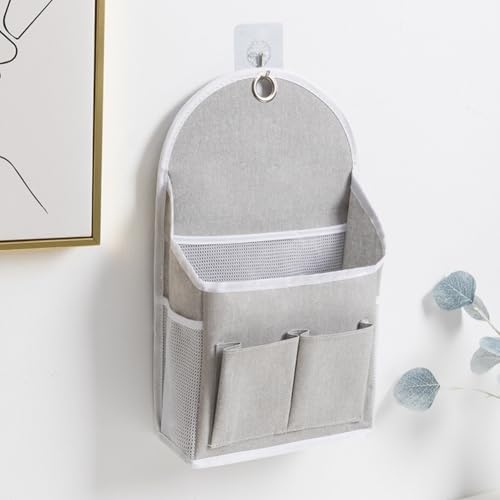 SageFurned Platzsparende Wand-Aufbewahrungstasche mit zwei Taschen, Stoff-Organizer für Studentenwohnheim, Heimdekoration, einfache Einrichtung, grau-weiß, zweiteiliges Set (grau) von SageFurned