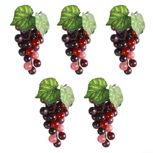 SageFurned Realistische künstliche Traubensträuße aus PVC, 5 Stück, für Haus und Garten, Fotografie-Requisiten, Küchentisch-Ornament und Lebensmittel-Display, 24 Trauben pro Strauß (Achattrauben) von SageFurned