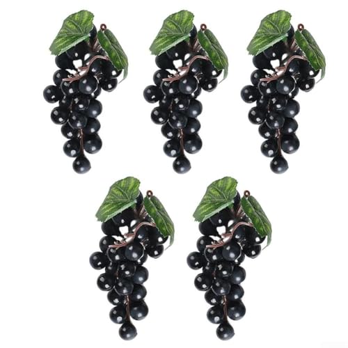 SageFurned Realistische künstliche Traubensträuße aus PVC, 5er-Set für Haus und Garten, Fotografie-Requisiten, Küchentisch-Ornament und Lebensmittel-Display, 24 Trauben pro Strauß (schwarz) von SageFurned