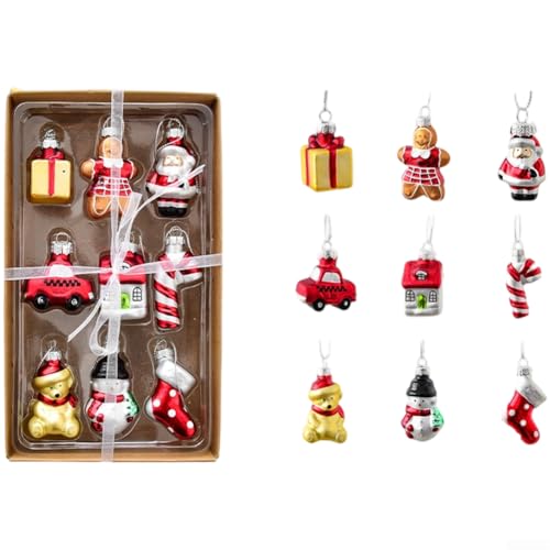 SageFurned Weihnachtsbaumschmuck-Set aus Glas mit Schneemann-Haus-Engel-Figuren für festliche Feiertags-Hängedekorationen (B) von SageFurned