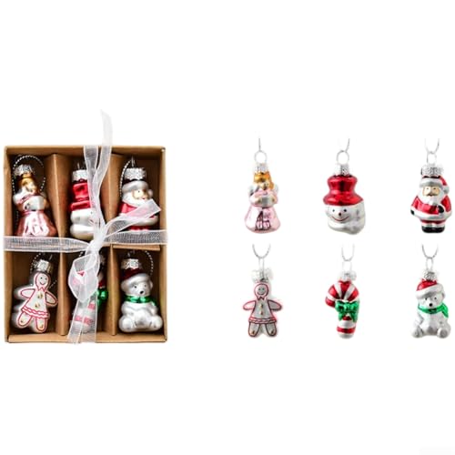 SageFurned Weihnachtsbaumschmuck-Set aus Glas mit Schneemann-Haus-Engel-Figuren für festliche Feiertags-Hängedekorationen (C) von SageFurned