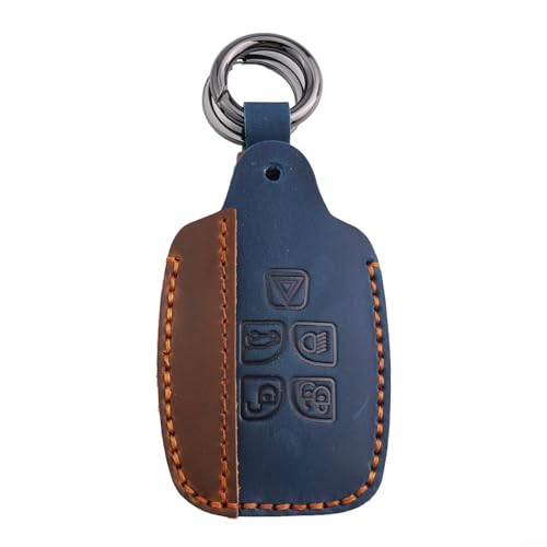 Schlüsselhülle aus Leder für Jaguar XE XF XJ F Pace F Type Stoßdämpfende Hülle für 5 Tasten Tasten mit Anti Fall Design (Blau) von SageFurned