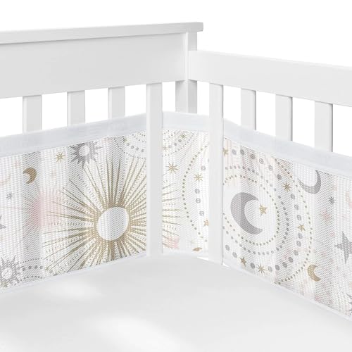 Sageky Breathable Mesh Crib Bumper Pad | 3mm Airflow Technology | Passt Standard-Krippen | Safe & Comfortable Baby Sleep (Sonne und Mond) von Sageky