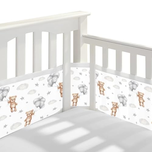 Sageky Breathable Mesh Crib Bumper Pad | 3mm Airflow Technology | Passt Standard-Krippen | Safe & Comfortable Baby Sleep (Wolkenballons) von Sageky