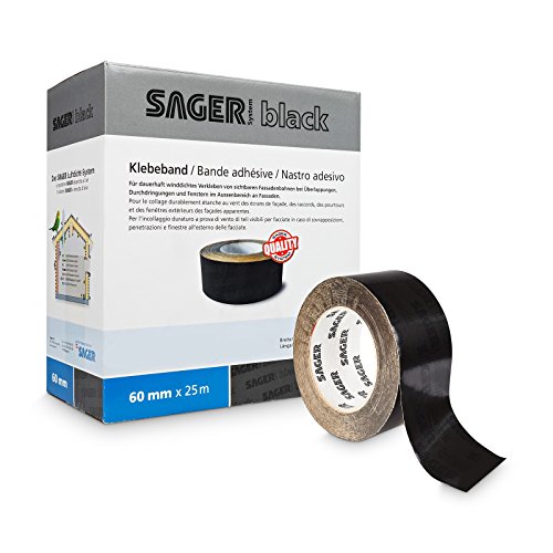 Sager Black Klebeband (Schwarz - 60mm x 25lfm) zur Verklebung von Unterspannbahn, Unterdeckbahnen, Schalungsbahnen, Dampfsperrfolien, Dampfbremsfolien, Dampfbremse, Dampfsperre, Klimamembranen, OSB Platten von G-LTECK