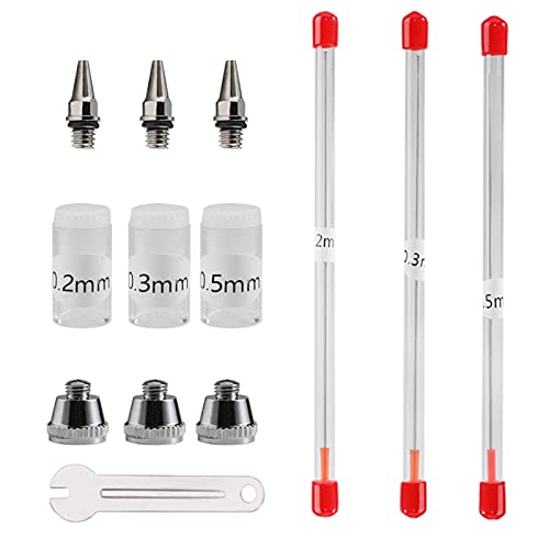 Sagud Stück Airbrush Düse Nadelkappe 0.2 mm 0.3 mm 0.5 mm Ersatzteile mit Schraubenschlüssel für Luftbürste Spritzpistole Kit von Sagud