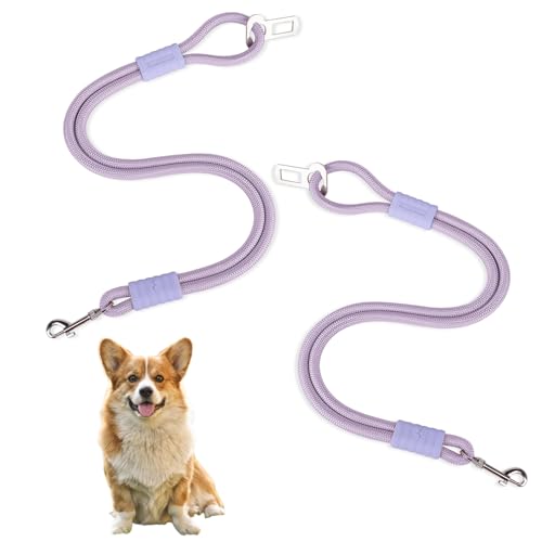 2 Stück Anschnallgurt Hund Auto,Hundeanschnaller fürs Auto,Universelle Sicherheitsschnalle, passend für Autokopfstütze，Kann als Leine verwendet Werden, geeignet für alle Hunde und Katzen (Purple) von SahCognitual