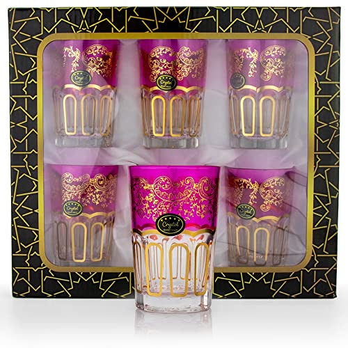 6 Premium Orientalische Marokkanische Teegläser Atay Cay Trinkgläser Gold Pink, 6er Set Glastassen zum Servieren und Trinken, Glasbecher, Gläserset geeignet für Heiß- oder Kaltgetränke von Saharashop