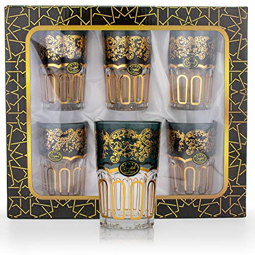 6 Premium Orientalische Marokkanische Teegläser Gold Grau, 6er Set Glastassen, Glasbecher, Gläserset, Atay, Cay Trinkgläser geeignet von Saharashop