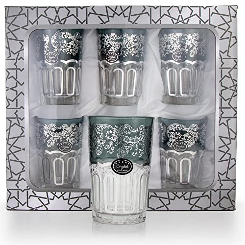 6 Premium Orientalische Marokkanische Teegläser Silber Grau, 6er Set Glastassen zum Servieren und Trinken, Glasbecher, Gläserset, Kaffeegläser, Trinkgläser geeignet für Heiß- oder Kaltgetränke von Saharashop