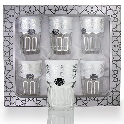 6 Premium Orientalische Marokkanische Teegläser Atay Cay Silber Weiß,6er Set Glastassen zum Servieren und Trinken, Glasbecher, Gläserset, Trinkgläser von Saharashop