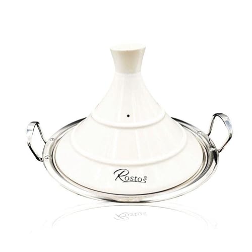 Marokkanische Tajine Rostos Weiß Ø 34 cm Keramik Induktion, Tajin, Tagen, Gartopf, Kochtopf, in drei Größen erhältlich, Schmortopf, Premium Qualität, für alle Herdarten und Backofen geeignet von Saharashop