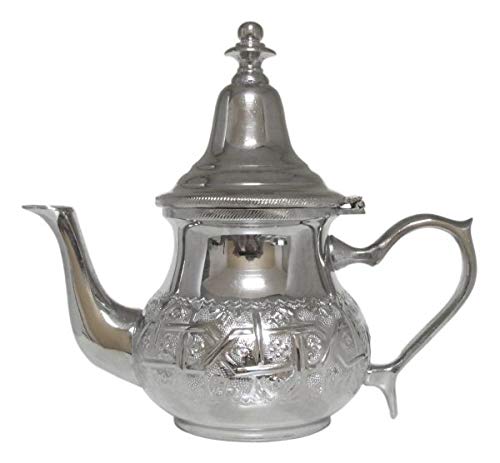 Marokkanische Teekanne Barradi 400 ml, Orientalische Teekanne/ Teapot 0,4 Laus Messing, mit integriertem Filter, traditionelles Modell, Arabische Kanne silberfarbig mit Deckel, Teekocher, Teewärmer & Teebereiter von Saharashop