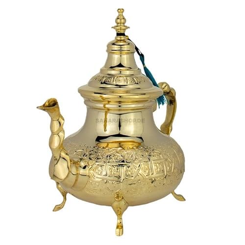 Marokkanische Teekanne "Deluxe 6" Gold 2 l / 2 Liter Teekanne Gold mit Füßen von Saharashop